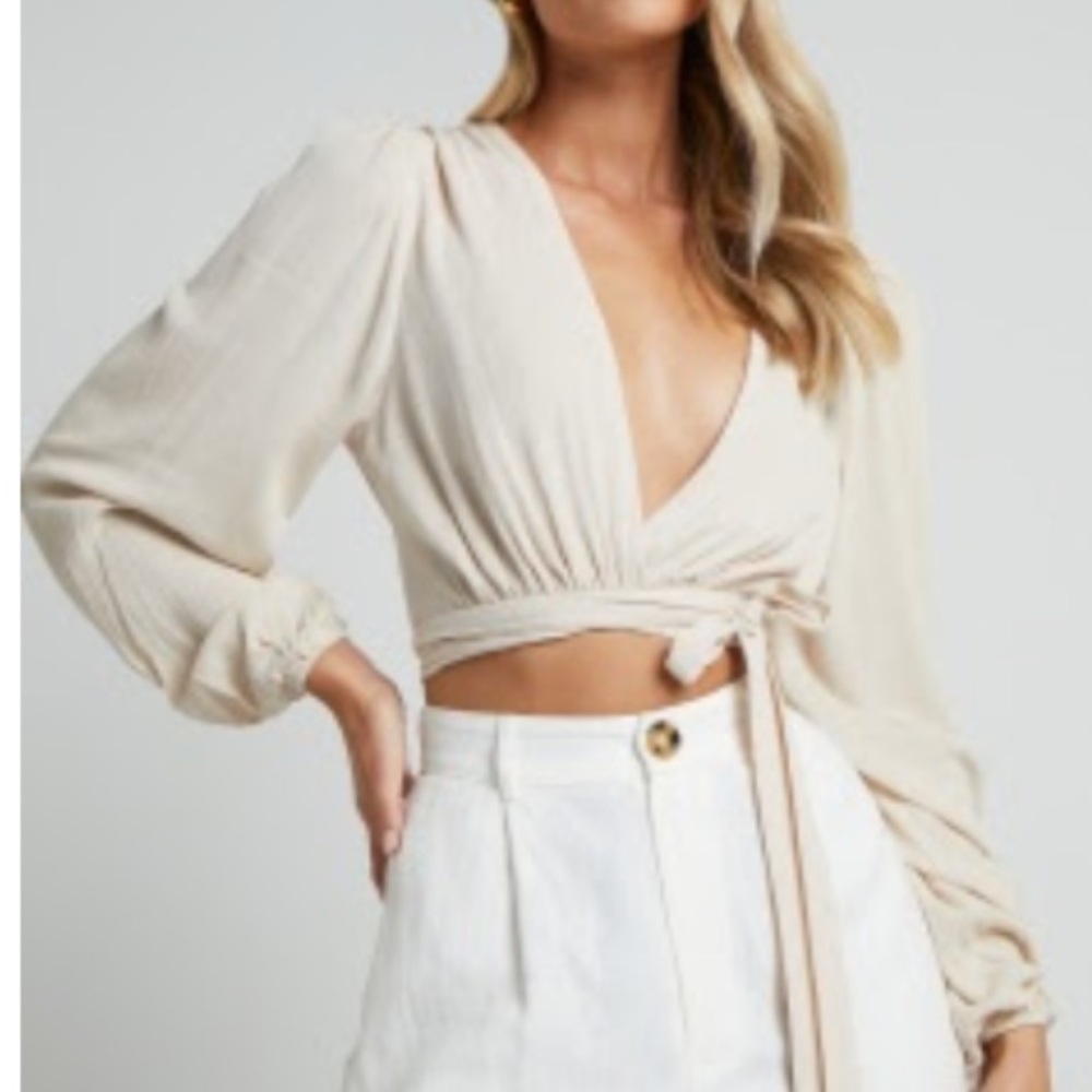 Showpo Cream Tie-Front Blouse
